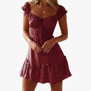 Elegant True Red Ruffle Milkmaid Dress Size M Paisley Floral Ruffle